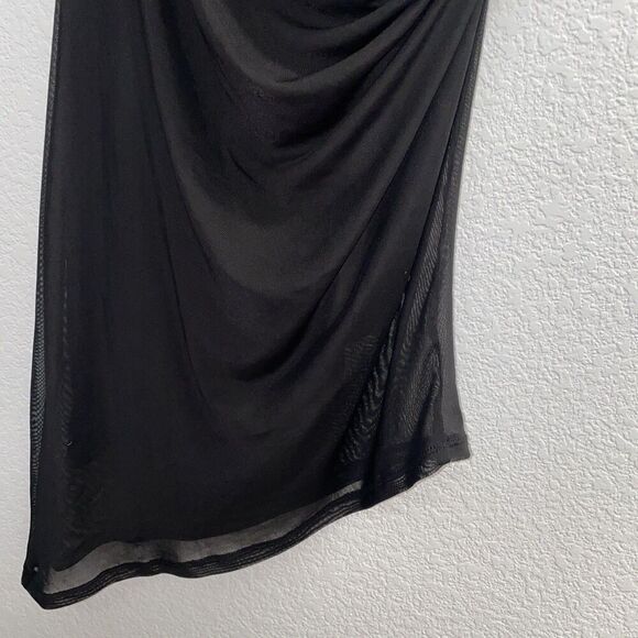 Calvin Klein Women's Asymmetric Hem Ruched Midi Black Sheath Dress Small - Picture 10 of 14